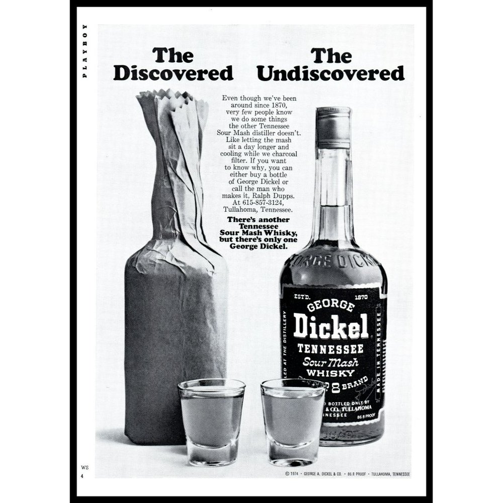 1974 George Dickel Tenessee Whiskey Discovered Vintage Print Ad Bottle Wall Art